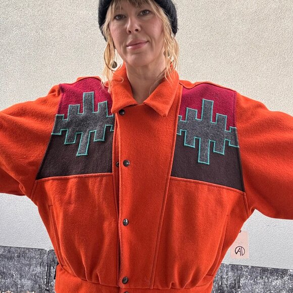 RARE VTG Cynthia Owings Wool Bomber Jacket / C.O.D. Navajo Design Coat - Picture 4 of 11